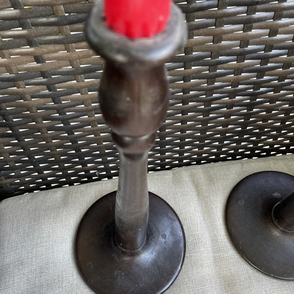 Set of 2 Vintage Wooden Candlesticks Standing Candleholder 12